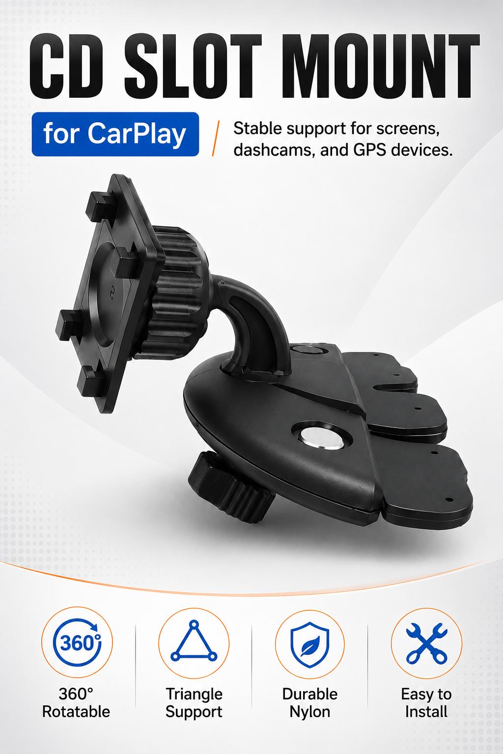 Car CD Slot Mount, 360-Degree Rotatable Universal Holder with Triangle Stabilizing Support for Cars’ Dashcam, GPS, Infotainment Screens – Nylon Compact Auto Accessories, Infotainment Screen Mounts & Holders, Adjustable