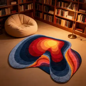 Rainbow Wave Texture Asymmetrical Rug, Trendy Geometric Decorative Mat, Nordic Style Home Living Room Bedroom Entrance Non-Slip Artistic Carpet, Abstract Area Rugs, Floor Rug