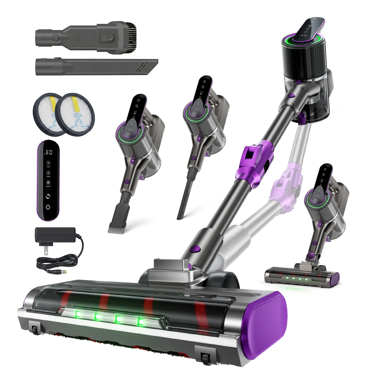 Cordless Stick Vacuum Cleaner for Home, 55kPa Suction 70-Min Long Battery Life, 8-in-1 Self-Standing Lightweight Vacuum with LED Screen, Anti-Tangle for Pet Hair, Hard Floor, Carpet