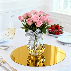 8-piece set, 30cm circular acrylic mirror tray, wedding desktop decoration, birthday party candle placement tray, non fragile and detachable, suitable for home decoration and party decoration, Reflective