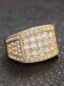 Trendy Square Geometric Full-Inlaid Ring, Band Rings, High-End Heavy-Duty Bling Jewelry, Unique Niche Elegant for Fashion Women' & Men Gift