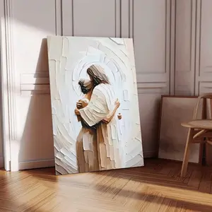 NBHYK Jesus Embracing Woman Canvas Wall Art Eco-friendly Waterproof UV-resistant Vibrant Colors Framed Style for Churches Homes Living Rooms Bedrooms Dining Rooms Offices Prayer Rooms Decorative Artwork