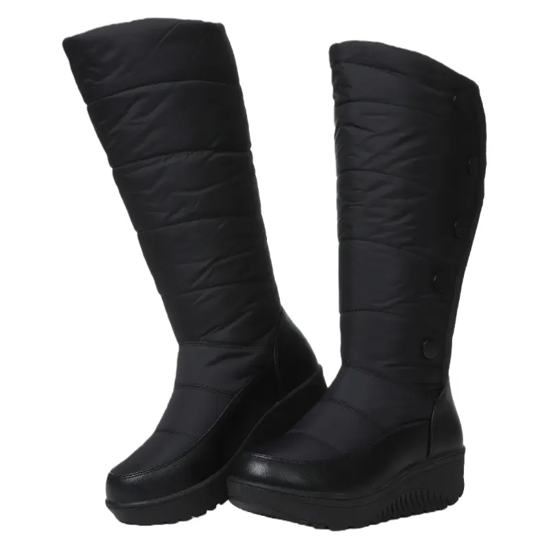Women's Waterproof Knee High Boots - Quilted Combat Style with Slip-Resistant Sole, Casual Walking Shoes for a Rainy Day, Footwear, Dry