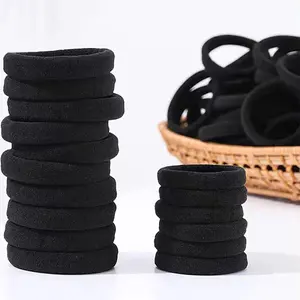 100 Pack Seamless Cotton Hair Ties, High Stretch Ponytail Holders and Headbands, No Crease Scrunchies for Thick Hair (Black)