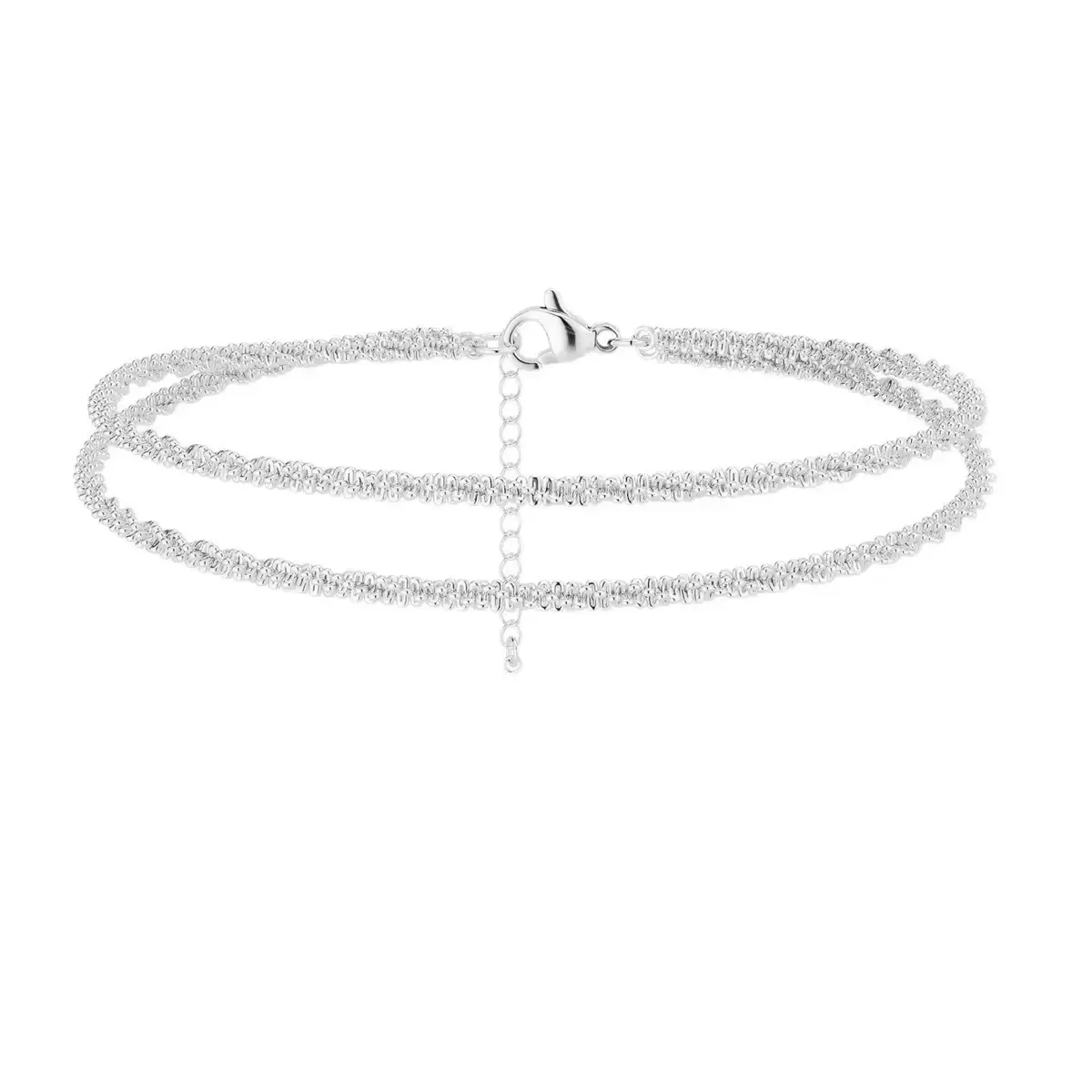 Women's Sterling Silver Bracelet, Minimalist Double-Layer Chain with Twisted Link Detail, Adjustable for Casual Daily Wear, Casual Fashion