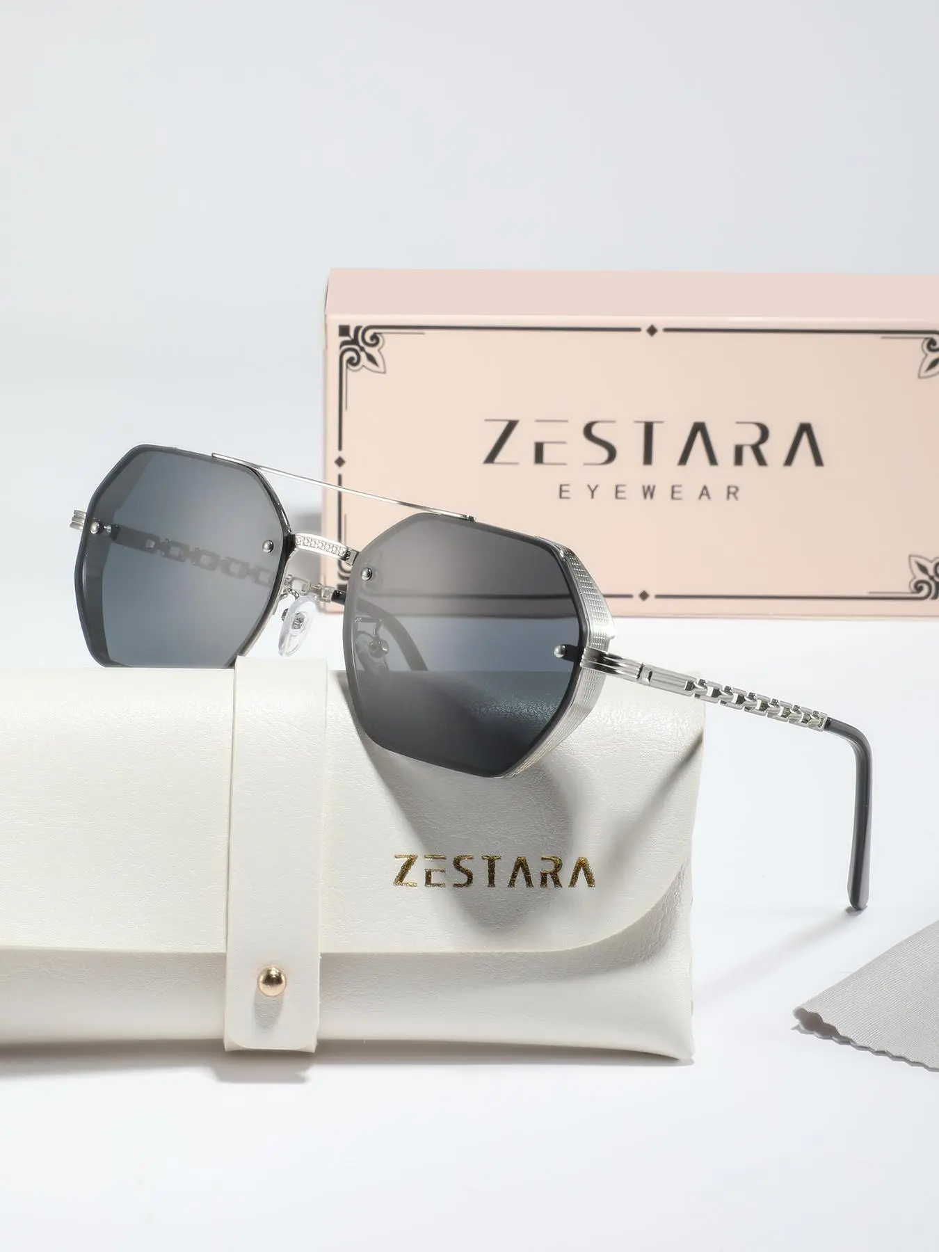 Men's Punk Style Metal Frame Glasses, Punk Shades, Hollow Out Chain Temple Design, All Season Eyewear, Stainless Steel Material, Decorative Lens, Non-Sensitive Goods