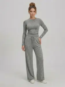 TexTale Women’s Soft Lounge Set 2 Piece Matching Travel Outfit Long Sleeve Top & Wide Leg Pants Casual Homewear Pajama Set
