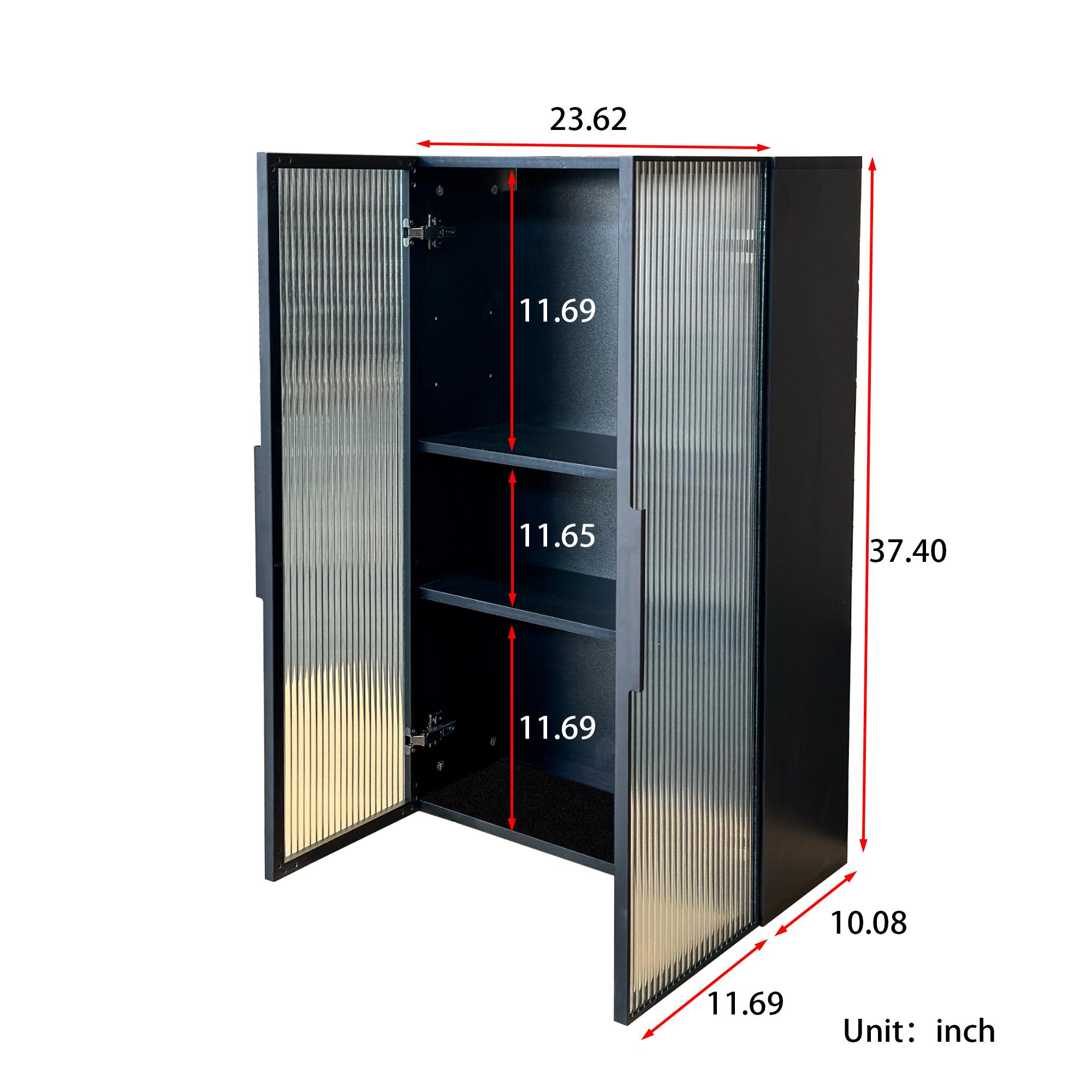 Wall Mounted Cabinet – Glass Door Wall Cabinet for Kitchen Bathroom, 3 Tier Floating Storage Cabinet with Modern Design, Display Cabinet with Glass Doors, Space Saving Wall Shelf for Living Room Bedroom