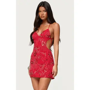 Edikted Women's Annalee Backless Beaded Chiffon Mini Dress