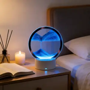 Dimmable Moving Sand Art Table Lamp - USB LED Quick Sand Night Light for Home Bedroom Living Room Decor