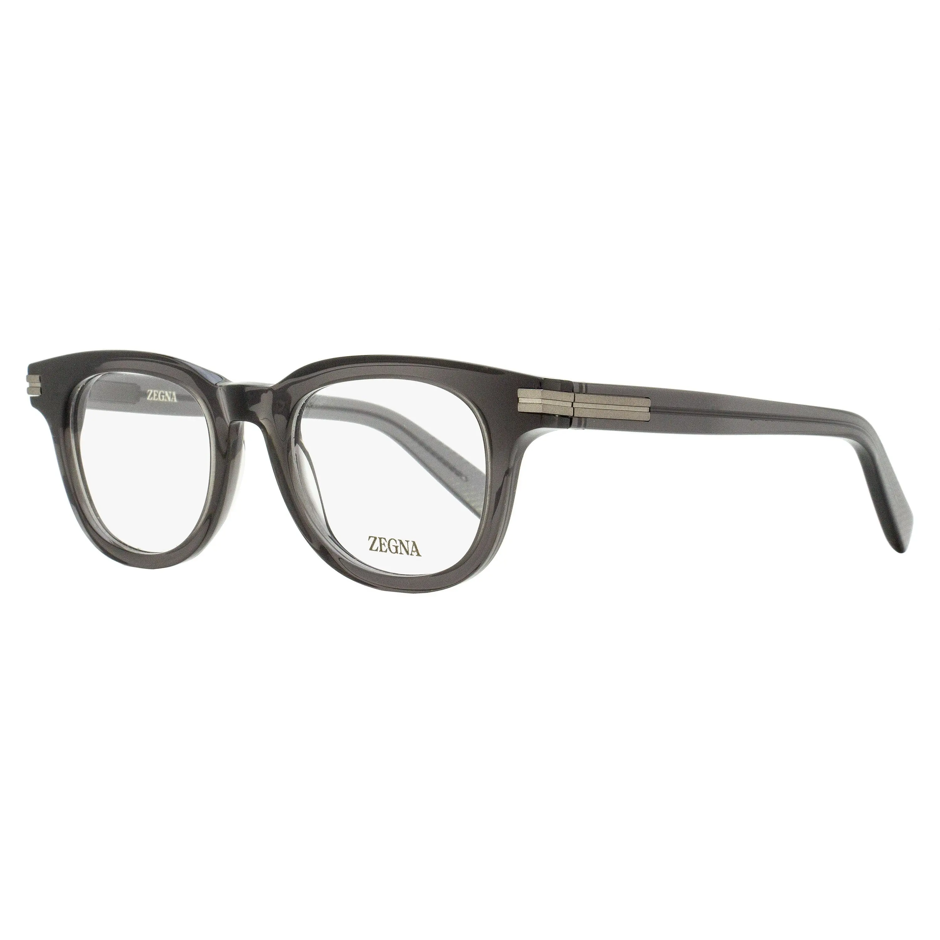 Zegna EZ5279 Thick Frame Oval Eyeglasses - Acetate, Stepped Browline, Transparent Gray, Demo Lens, 48mm
