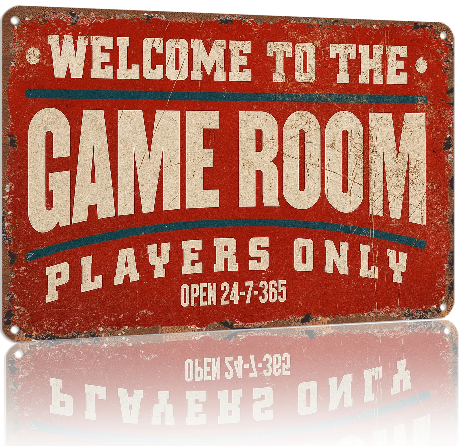 Vintage Aluminum Classic Arcade Wall Sign Plaque - 12x8 in Gamer Gift, Home Arcade Room Decor for Gamers, "Welcome To The Game Room, Players Only"