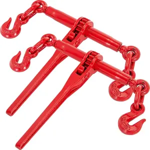 Father's Day Gift VEVOR Chain Binder 5/16-3/8, Ratchet Load Binder 6600lbs Capacity, Ratchet Lever Binder w/ G70 Hooks, Adjustable Length, Ratchet Chain Binder for Tie Down, Hauling, Towing, Red