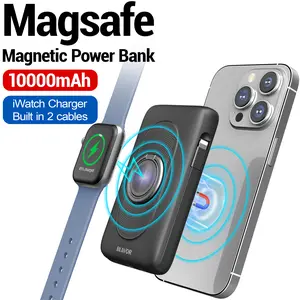 BLAVOR for Magsafe Portable  Cellphone Charger, 10000mAh Magnetic Wireless Power Bank Built-in Cables with iWatch Charger, Battery Pack Fast Charging for iPhone 15 14 13 12 Pro Max, Powerbank for Apple Watch