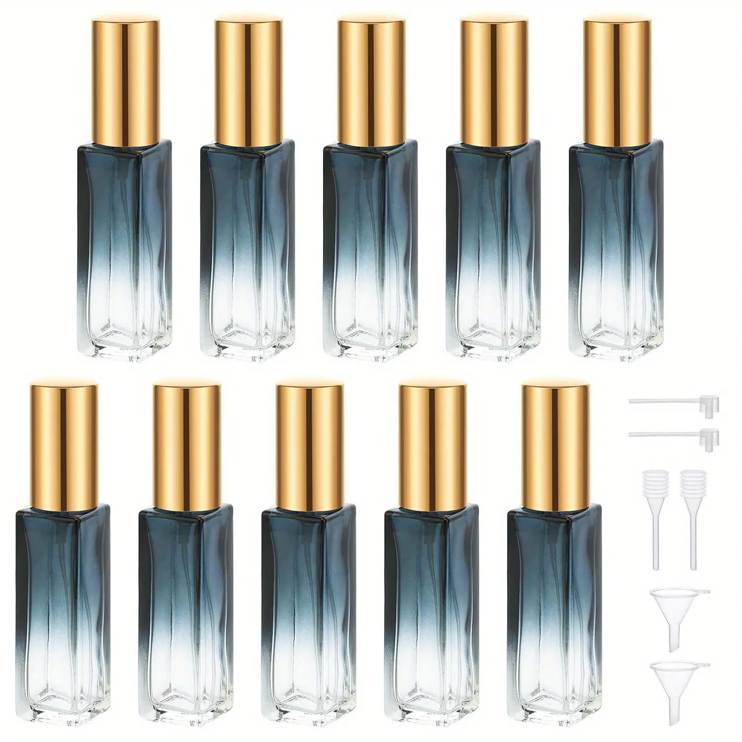 10ML Perfume Bottles Empty, Set of 10 Mini Travel Refillable, Glass Spray Bottle Atomizer Portable Leak-proof Sprayer for Dispensing Fragrance Toiletries Cosmetic, Gradient Blue-gold