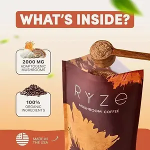 Mushroom Coffee USDA Organic with 6 Adaptogenic Mushrooms and MCT Oil, USA Grown Instant Coffee for Better Energy, Focus, Digestion, Immunity with Turkey Tail, Shiitake