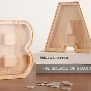 Wooden Letter Piggy Bank, Transparent Savings Jar, Kids Gift, Home Decor Storage Box, 26 Alphabet Money Boxes, Crafted From Wood