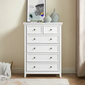 Modern 6 Drawers Dresser 6 Drawers Cabinet,Chest of Drawers Closet Organizers and Storage Clothes Storage Drawers Cabinet for Living Room, Farmhouse Dresser Organizer white   WL