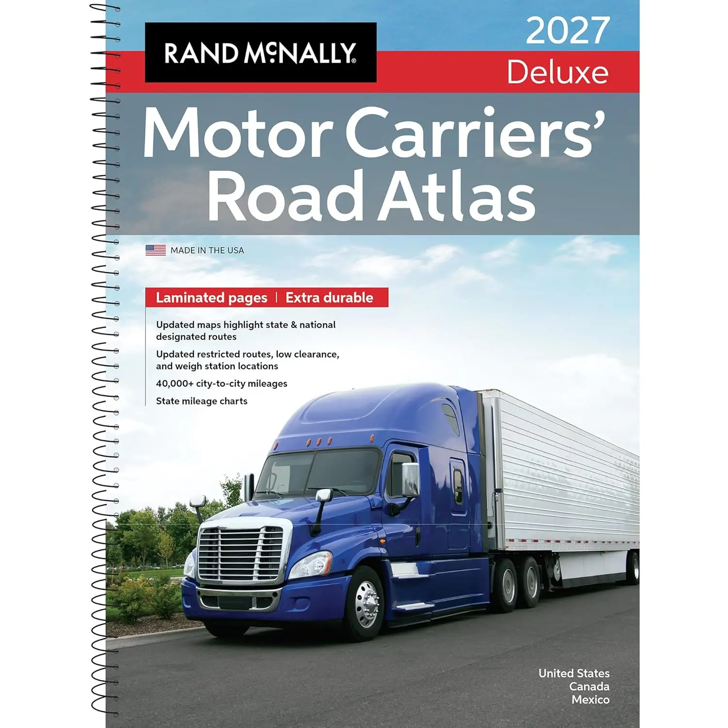 Rand McNally 2027 Deluxe Motor Carriers English Travel & Road Atlas, Paperback Book for Truckers & Motorists, Extra Durable, Laminated Pages, 3.25 lbs