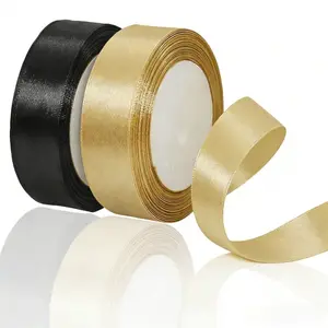 2 Rolls 41.4 Meters 25mm Wide Premium Satin Ribbon, Classic Black & Gold Contrasting Fabric Ribbon for Gift Wrapping & Ramadan Festive Decor, Decor Gifts, Floral Arrangements & Sophisticated Wedding Details, Party Styling & Creative DIY Crafts