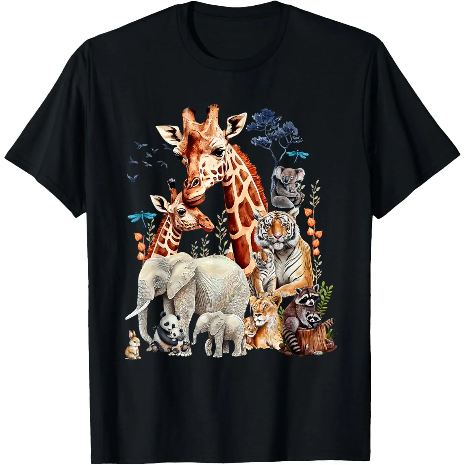 Women's Cotton Casual Round Neck Short-Sleeve Graphic Zoo Animals Wildlife Birthday Party Safari Jungle T-Shirt, Shortsleeve, Top, Tshirt