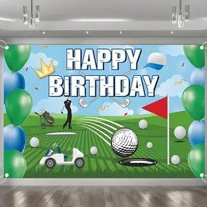 Golf Happy Birthday Backdrop Banner, Golf Theme Party Decorations with Golf Cart Ball Flag, Durable Polyester Fabric Photo Booth Prop, Reusable Easy to Clean, Perfect for Men's Birthday, Retirement Party, Golf Lover Celebration, Home Decor, Gift for Golfe