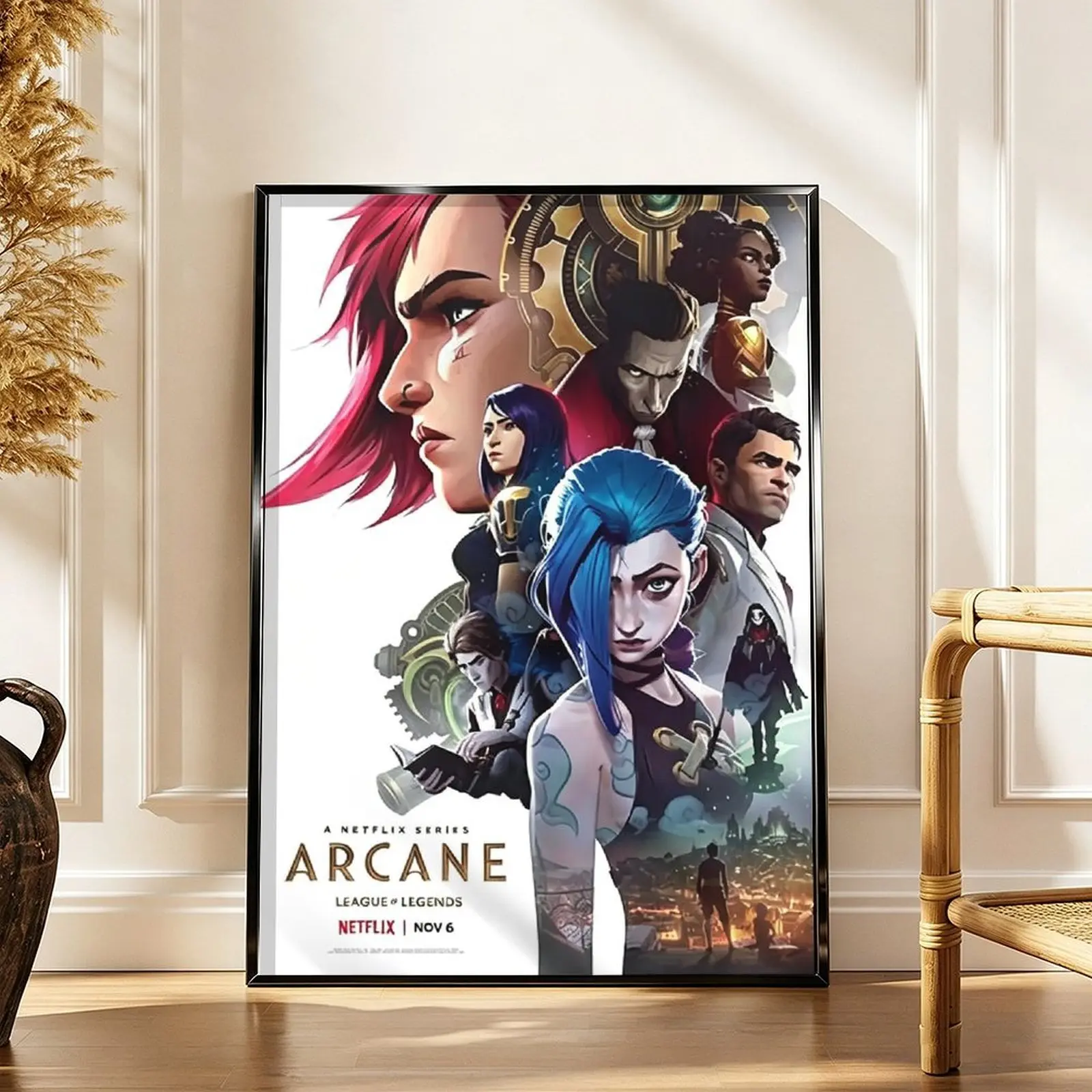 Arcane League of Legends Canvas Print Jinx Vi Character Collage Poster Popular Game Animation Wall Art Gamer Room Home Decoration