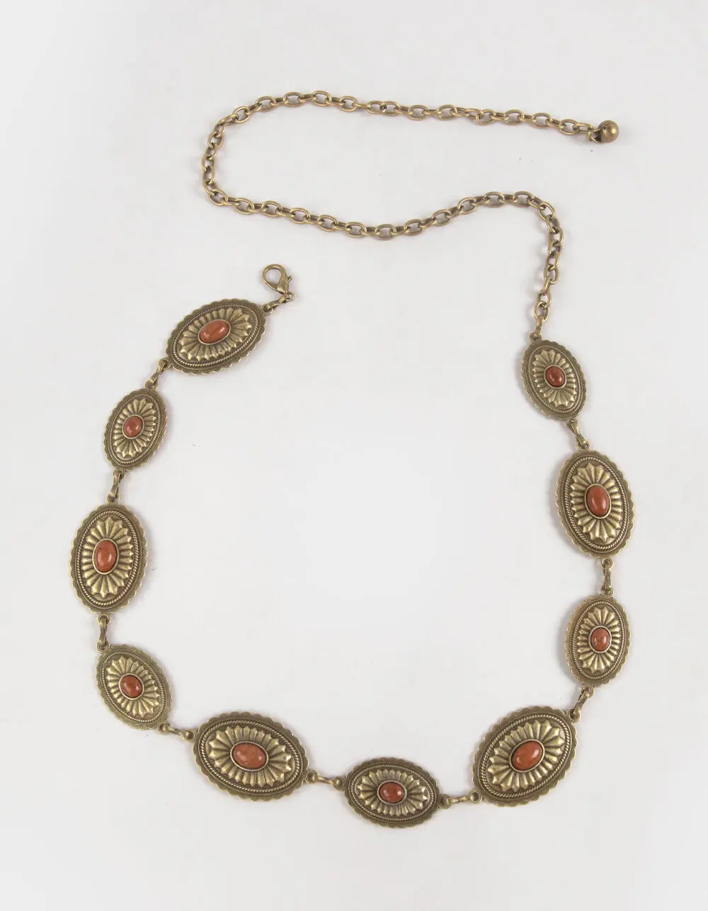 Red Concho Chain Belt, Gold