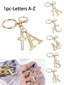 1pc Elegant Gold Letter Keychain, A-Z Alphabet 3D Pendant, Fashionable Cross Decor, Stylish Alloy Keyring, Backpack Hanging Accessory, Car Key Chain, Perfect Women's Daily Accessory, Couple Gift, Classic Minimalist Keychain, Decorative Item, Bag Charm