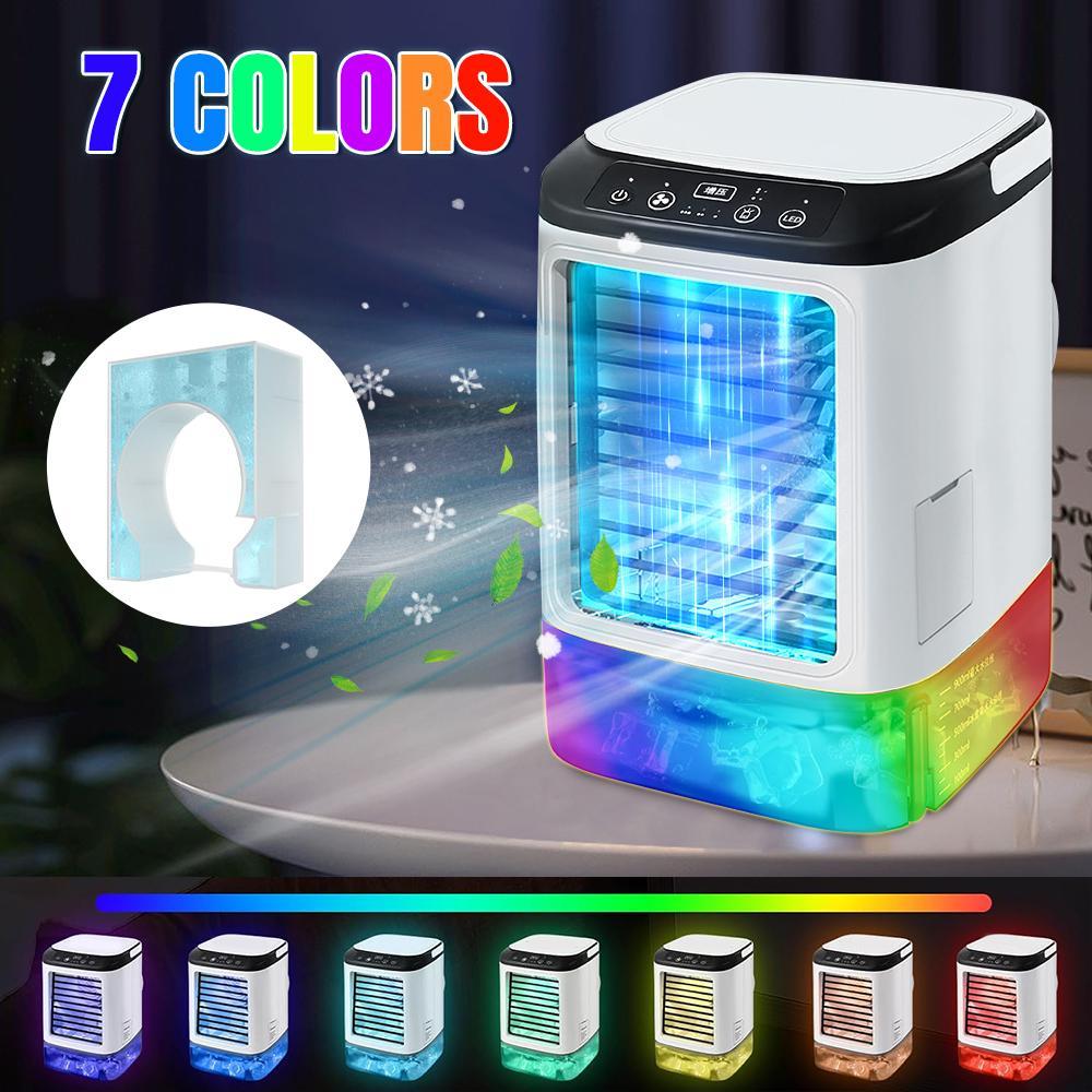 7-Color LED Portable Air Cooler Fan with Ice Box & Dual Mist - 3 Speed Desktop Cooling Fan, 900ml Water Tank, Quiet USB Mini Evaporative Cooler for Home Office Bedroom fathersdaygiftideas