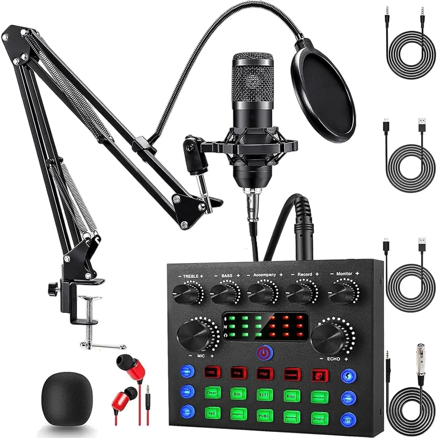 Podcast Equipment Bundle, Professional Studio Recording Kit with BM-800 Condenser Microphone & V8s Live Sound Card for PC Gaming, Singing, and Streaming