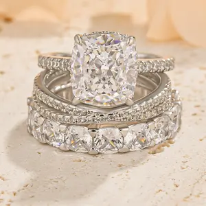 Effinny 4.5ct Cushion Cut 3PC Wedding Ring Set,925 Sterling Silver Women's Promise Ring, 5A Grade Cubic Zirconia Bridal Ring Set for Engagement, Party, Travel