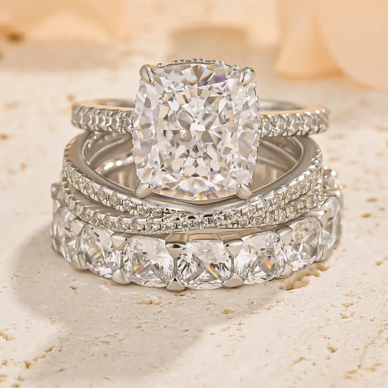 Effinny 4.5ct Cushion Cut 3PC Wedding Ring Set,925 Sterling Silver Women's Promise Ring, 5A Grade Cubic Zirconia Bridal Ring Set for Engagement, Party, Travel, Engagement Rings, Adults