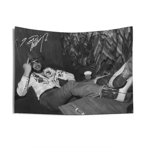 Hank William jr With His Signature Tapestry For Decorate Clubs Concerts Bars University Dormitories Living Rooms Bedrooms Decorative Light Peach valentine's gift for bfwall decor flags