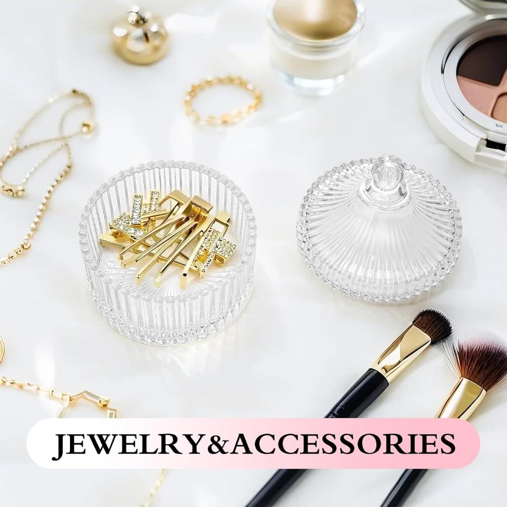 Luxury Soft Velvet Powder Puff & Crystal Glass Container Set, 3.54" Diameter, Washable Reusable Puff for Women Facial & Body Makeup Dusting & Baby Powder Application, Elegant Glass Jar for Jewelry, Candy Storage, Perfect Gift for Ladies