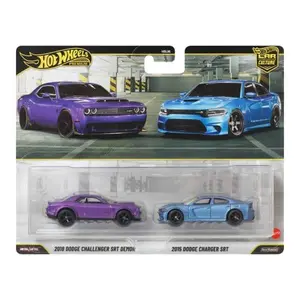 Hot Wheels Premium Car Culture 2-Pack - 2018 Dodge Challenger SRT Demon & 2015 Dodge Charger SRT Diecast Collectible