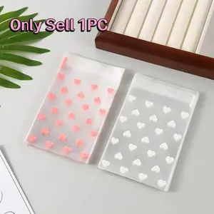 50 Sweet Simple Heart Self-Sealing Bags, Card Packaging Essential, Transparent Adhesive Bags for Small Cards and Hair Clips, Resealable Packaging