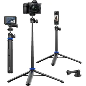 Selfie Stick Tripod For Camera, 62" Extendable Tripod Stand with 360° Ball Head 1/4" Screw, Portable Lightweight Camera Tripod For GoPro Max,Hero 11,Hero 10,Hero 9,Hero 8,Hero 7,Hero 6,Hero 5,DJI OSMO Action Camera