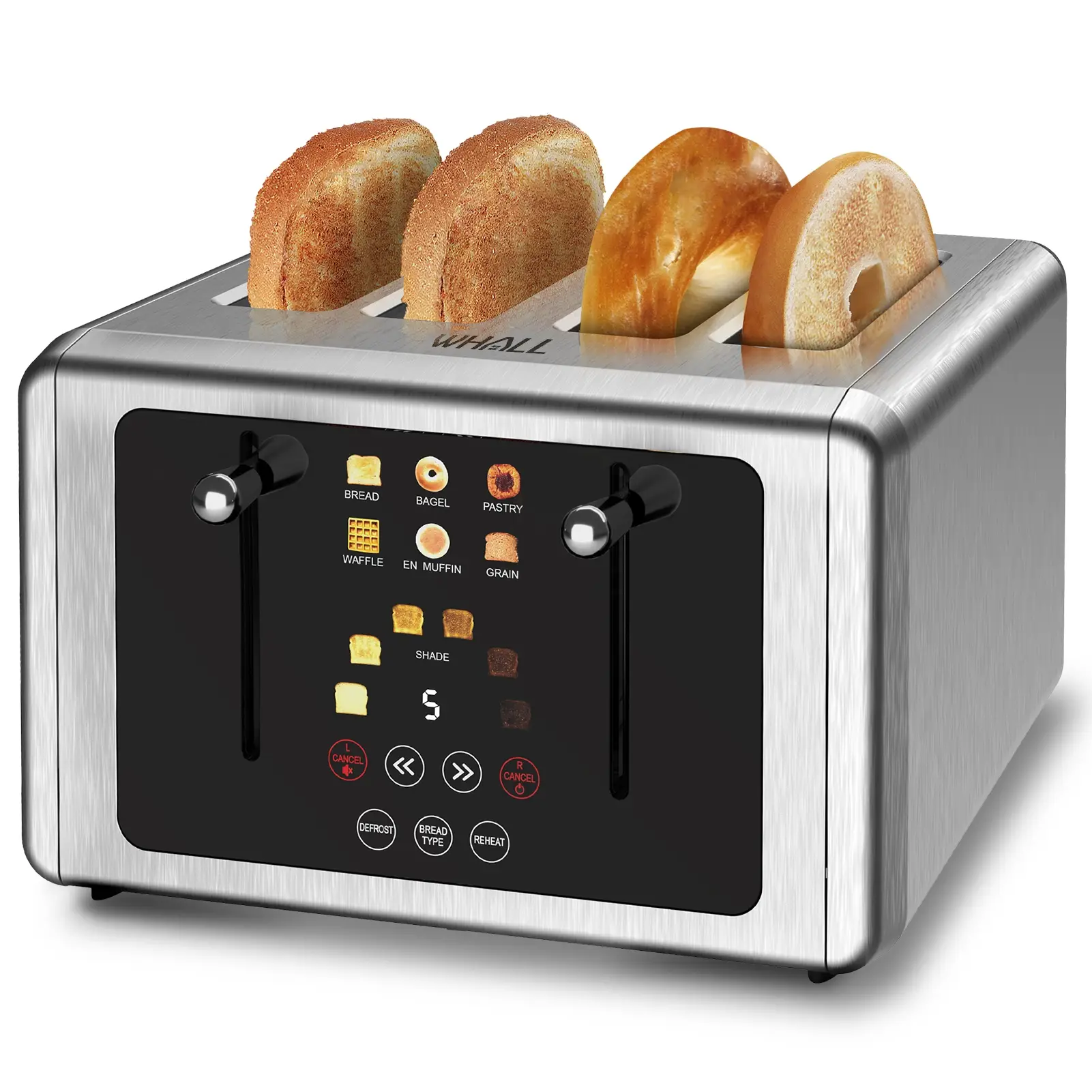 【Fall Deals】WHALLPRO 2&4 Slice Toaster with Stainless Steel Digital Timer Toaster with Sound Function,Smart Extra Wide Slots Toaster with Bagel, Cance