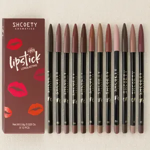 12-Color Matte Lip Liner Pencil Set, Smooth Color Silk Lipstick Pen, Durable Pigment Lip Makeup Cosmetics, Lip Product, Lip Stain, Lip Crayon, Lipliner, Moisturizing, Waterproof Lip Liner Set, Tinted, Lippie Pencils