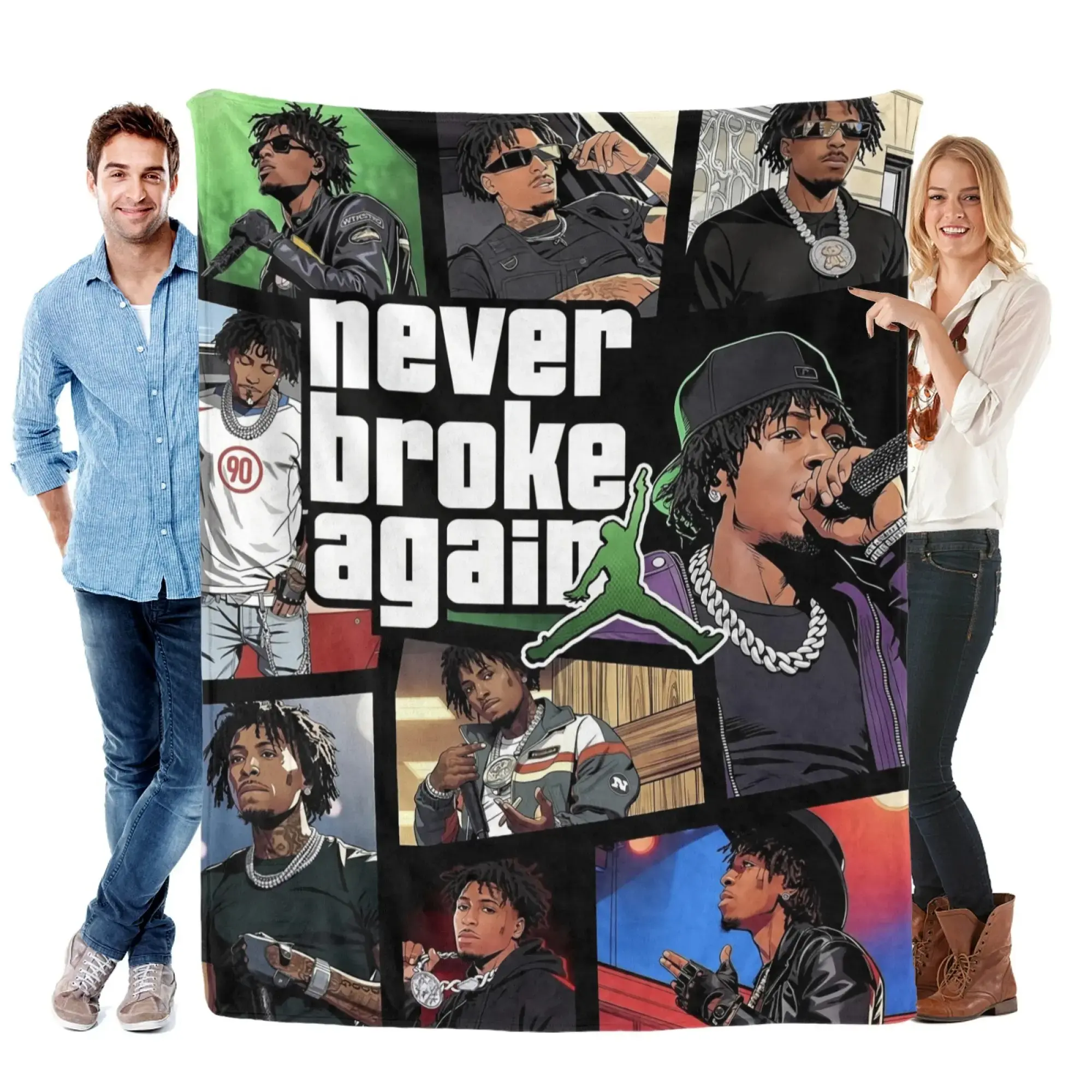 Hip-Hop Collage Flannel Throw Blanket, Urban Rap Inspired Plush Flannel Blanket, Soft Cozy Streetwear Style Throw for Sofa Bed Bedroom, Music Fan Gift