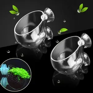 Double Crystal Glass Aquatic Plant Pot with Suction Cups for Aquarium Decoration and Live Plant Display