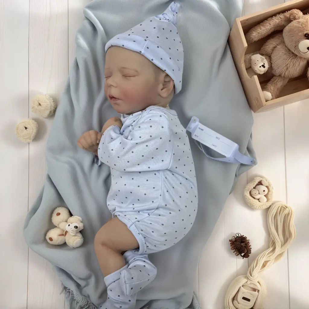 GUESSBELLY (Cloth Body, Soft Vinyl Limb) 46cm Reborn Baby Doll Boy 18inch Lifelike Newborn Dolls Bebe Toddler Flexible 3D-paint Skin Tone with Veins premie Birthday Gift