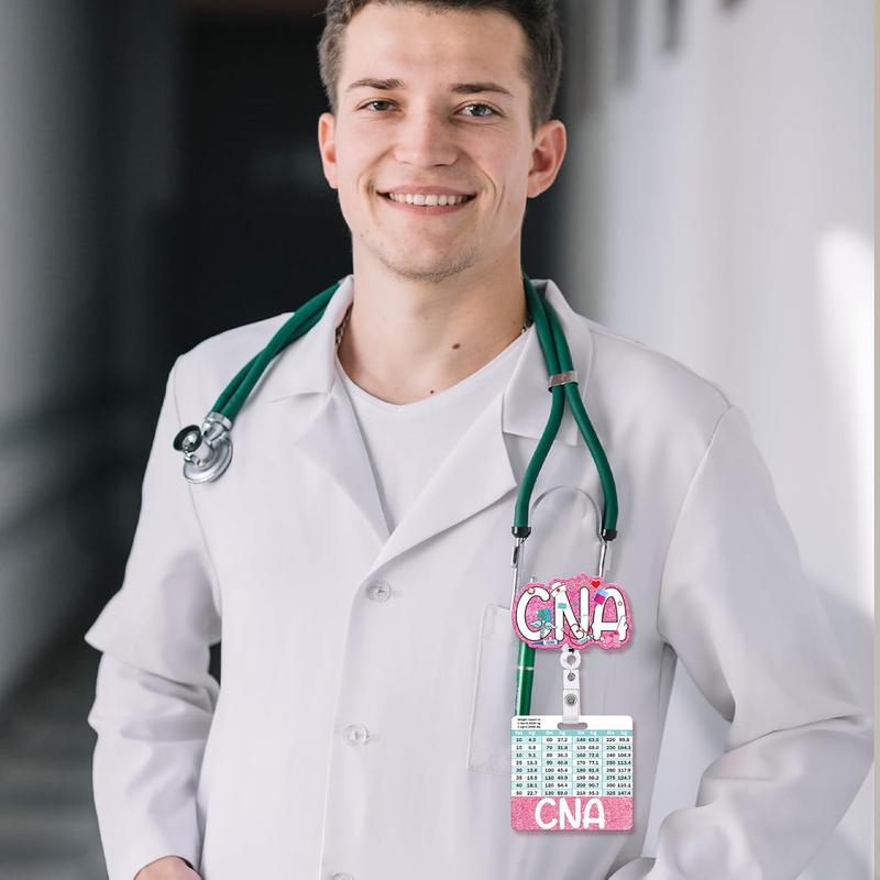 CNA Badge Reel with Badge Buddy - Pink Certified Assistant Badge Reel and CNA Badge Buddy Retractable ID Clip for Gifts Work Accessories Essentials Conversion Charts CNA Badge Reel with Badge Buddy - Pink Certified Assistant Badge Reel and CNA Badge Buddy Retractable ID Clip for Gifts Work Accessories Essentials Conversion Charts