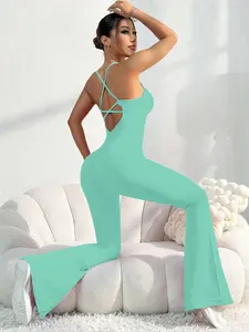 Women's sports jumpsuit with adjustable straps, removable pads, micro - compression hem, butt lifting design, and criss - cross back straps, Sporty Comfy Jumpsuit. Suitable for yoga, workouts, and daily wear, stylish, comfortable, and figure - flattering.