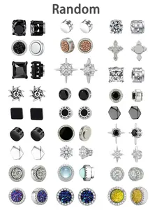 Random Style Luxury Magnet Stud Earrings Set, Diamond Starburst Square, Couple Matching Earrings, No Piercing Required, Non Piercing Jewelry