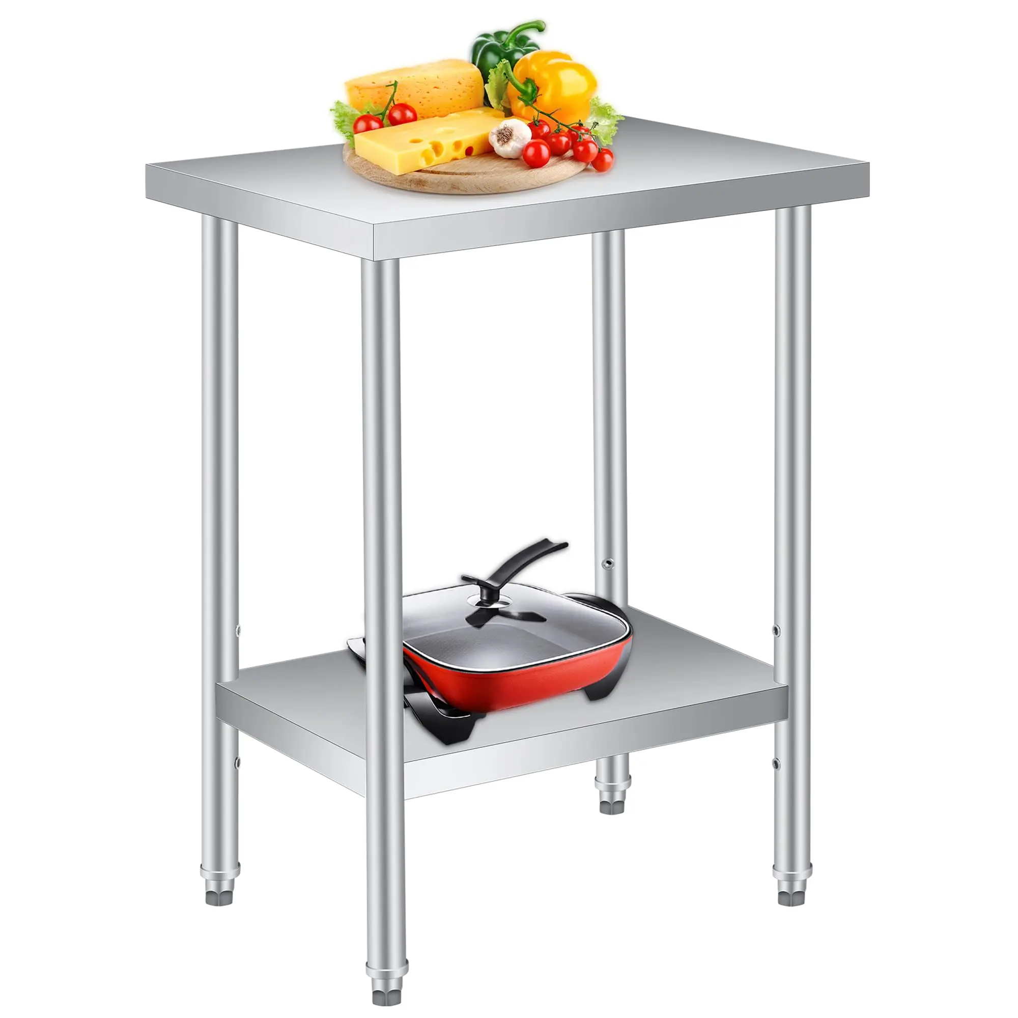 GARVEE Stainless Steel Table, 18" x 24" Prep Workstation, 1000 LBS, NSF Commercial Work Table with Adjustable Undershelf and Galvanized Legs, for Restaurant, Home, Kitchen, Hotel, Outdoor