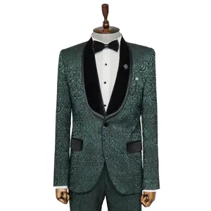 2 Piece Patterned Velvet Emerald Green Men's Tuxedo
