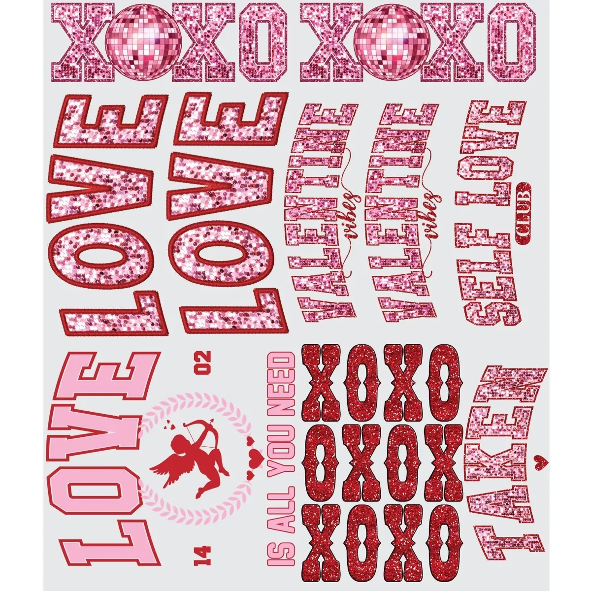 XOXO Sparkly DTF pre-made DTF Gang sheet 22x24 Cute valentines Day Shirt designs