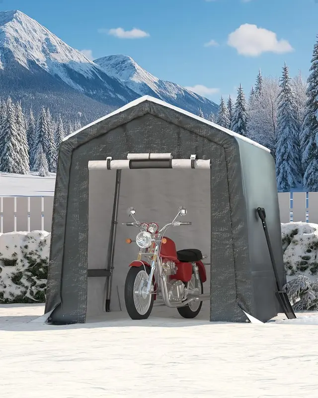 [GAOMON]Gray 6X6 FT Heavy-Duty Portable Outdoor Storage Shed with Roll-Up Zipper Door & Vent, 240g Waterproof Carport Storage Shelter, UV-Resistant Canopy for Motorcycle,Firewood,Tools